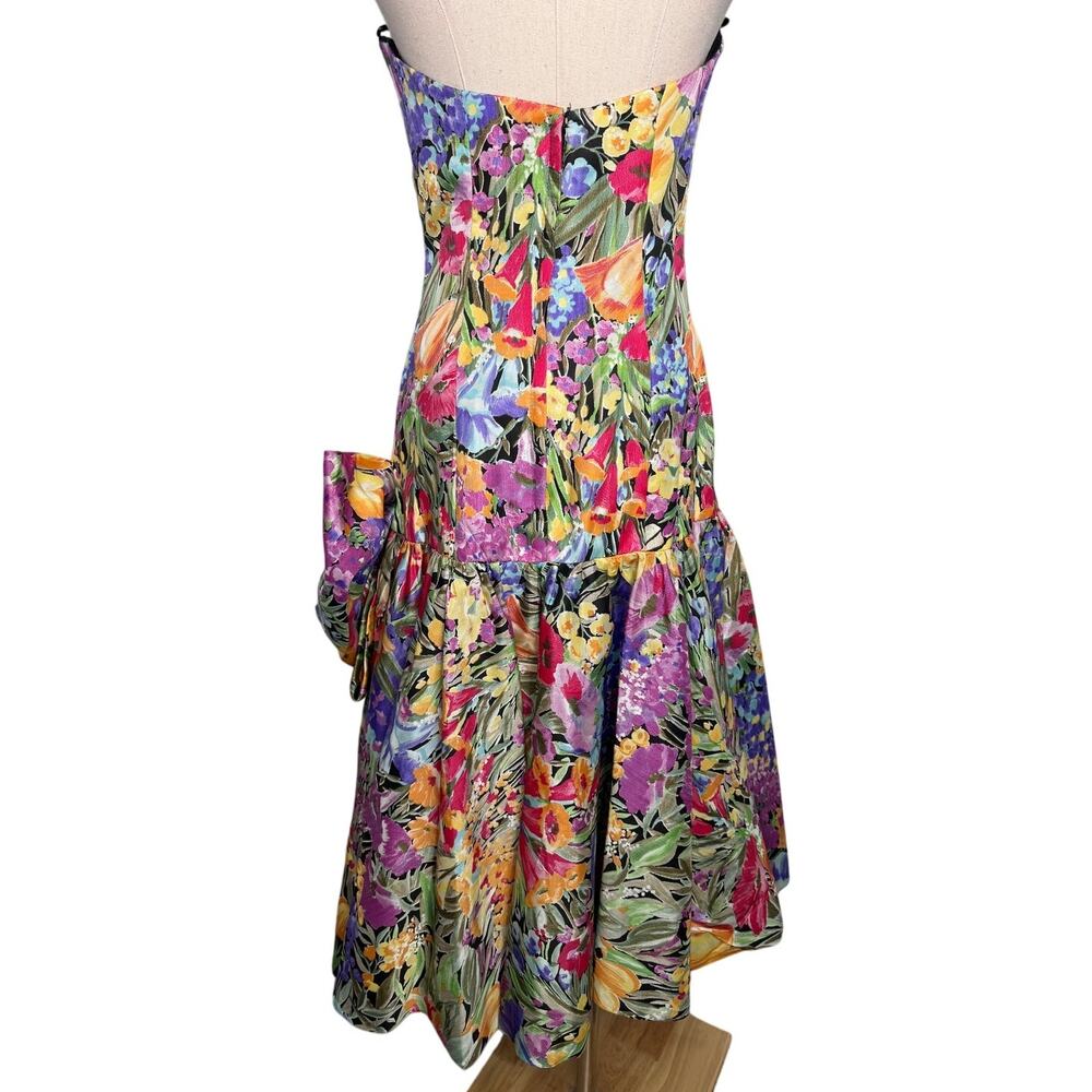 Victor Costa vintage 80s floral drop bow waist strapless party dress size 2 XS - Picture 5 of 8
